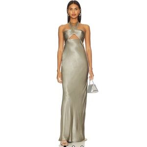 La Lune Ruched Halter Maxi Dress in Sage